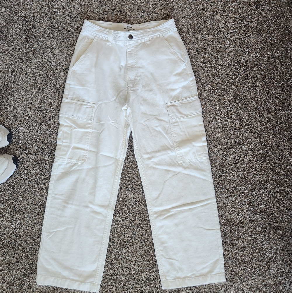 Cotton On Womans White Linen Type Cargo Pants